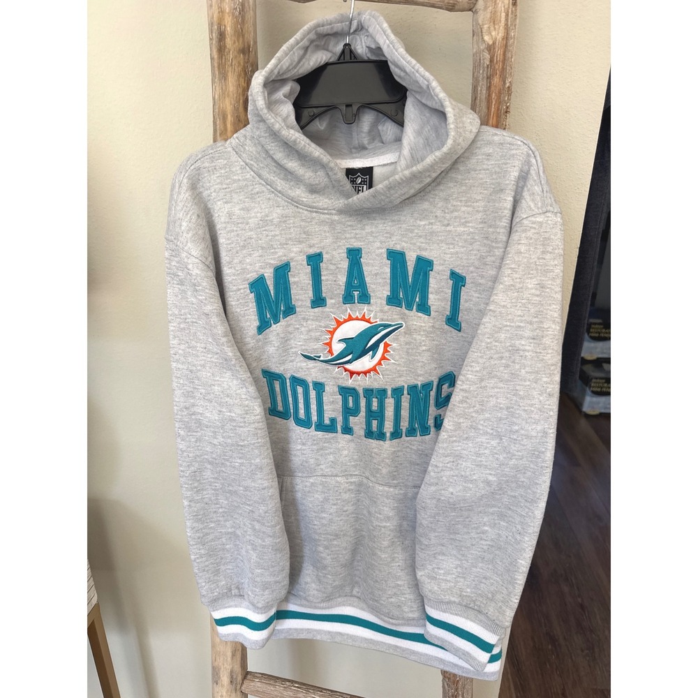 Licensed NFL Miami Dolphins Embroidered Youth Gray Pullover Hoodie size 14-16